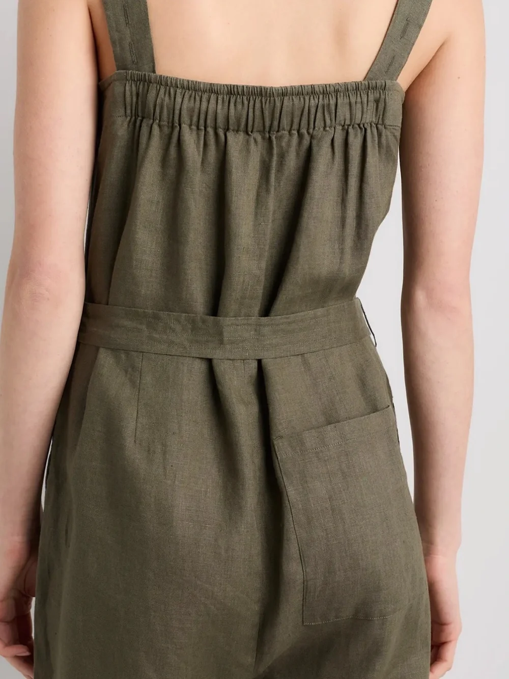 Olive Wide-Leg Tie-Waist Jumpsuit Overalls
